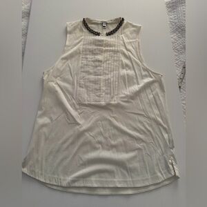 J. Crew Cream Sleeveless Tank with Beaded Neckline